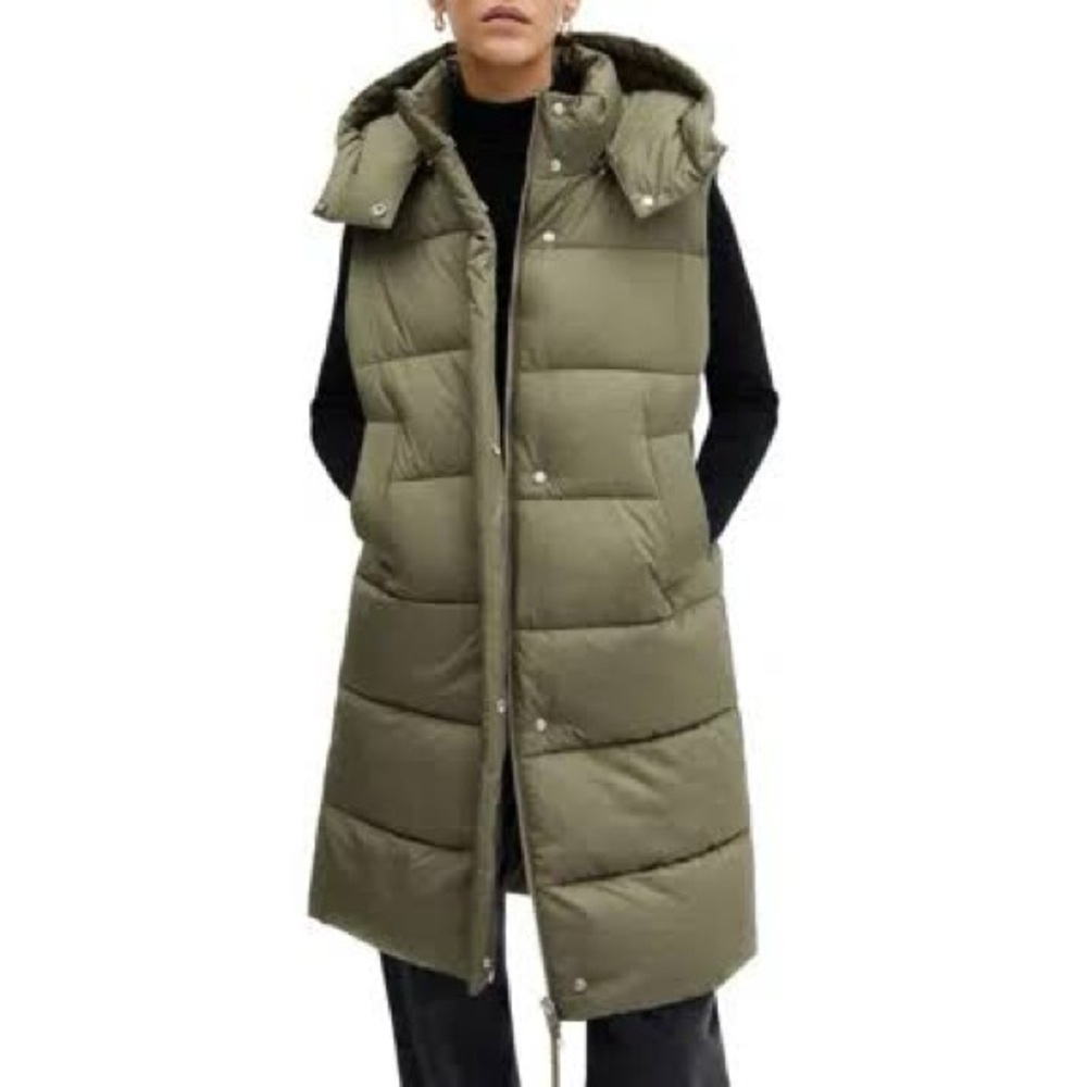 Mango Olive Green long Puffer Vest NWOT